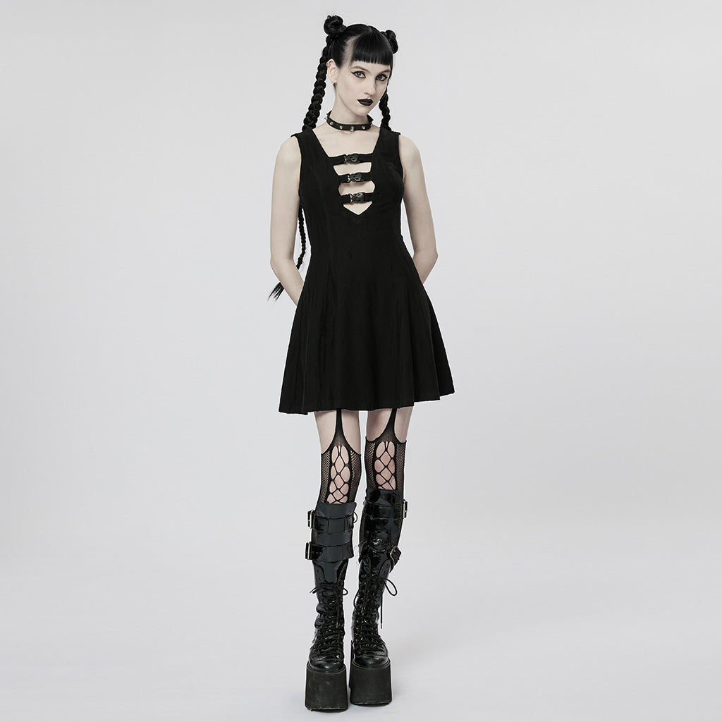 WQ-603LQF Edgy Cyber Punk Dress with Strappy Plunge Design?-??Punk Rave Clothing
