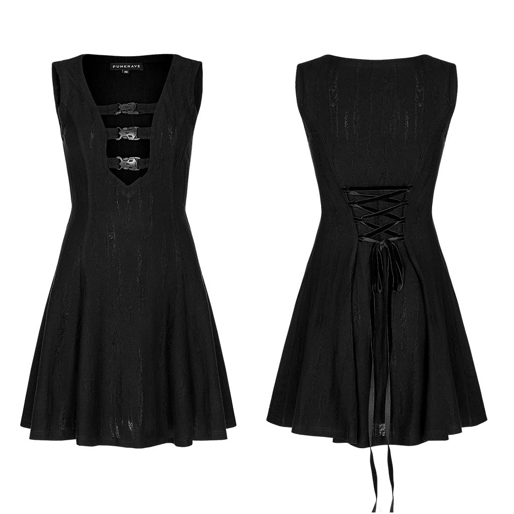 WQ-603LQF Edgy Cyber Punk Dress with Strappy Plunge Design?-??Punk Rave Clothing
