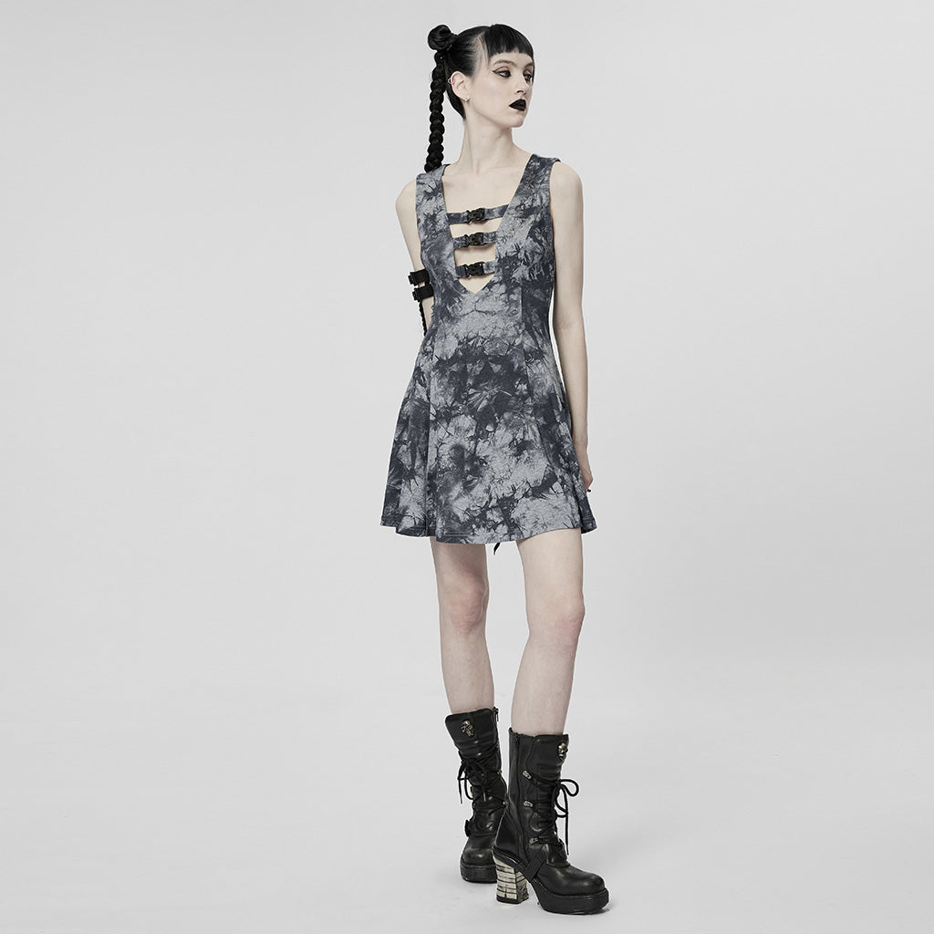 WQ-603LQF Edgy Cyber Punk Dress with Strappy Plunge Design?-??Punk Rave Clothing