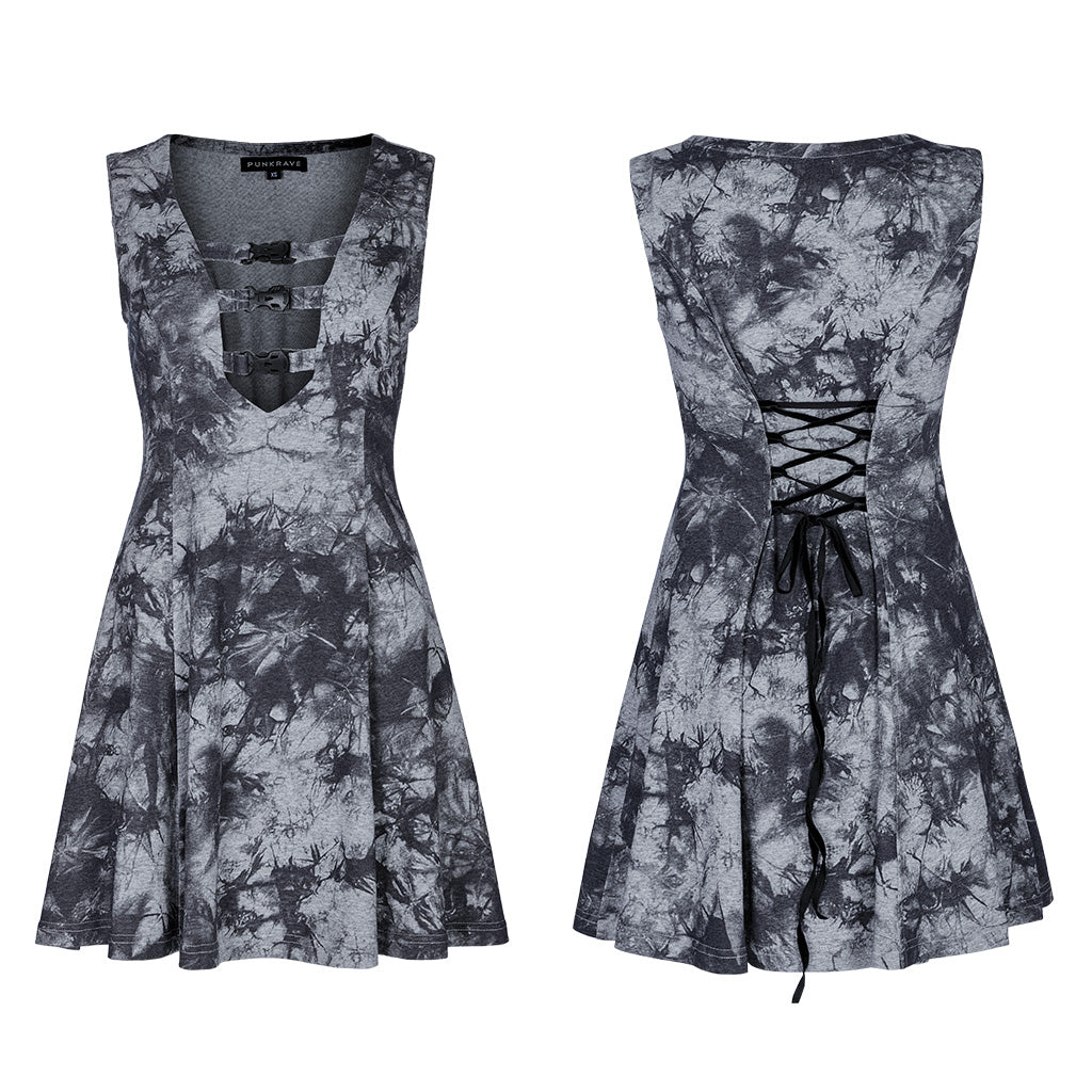 WQ-603LQF Edgy Cyber Punk Dress with Strappy Plunge Design?-??Punk Rave Clothing