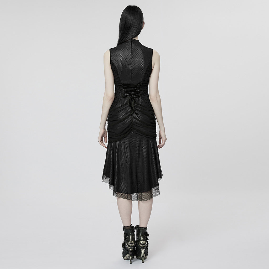 WQ-607LQF Elegant Gothic High-Low black Mesh Layered Dress