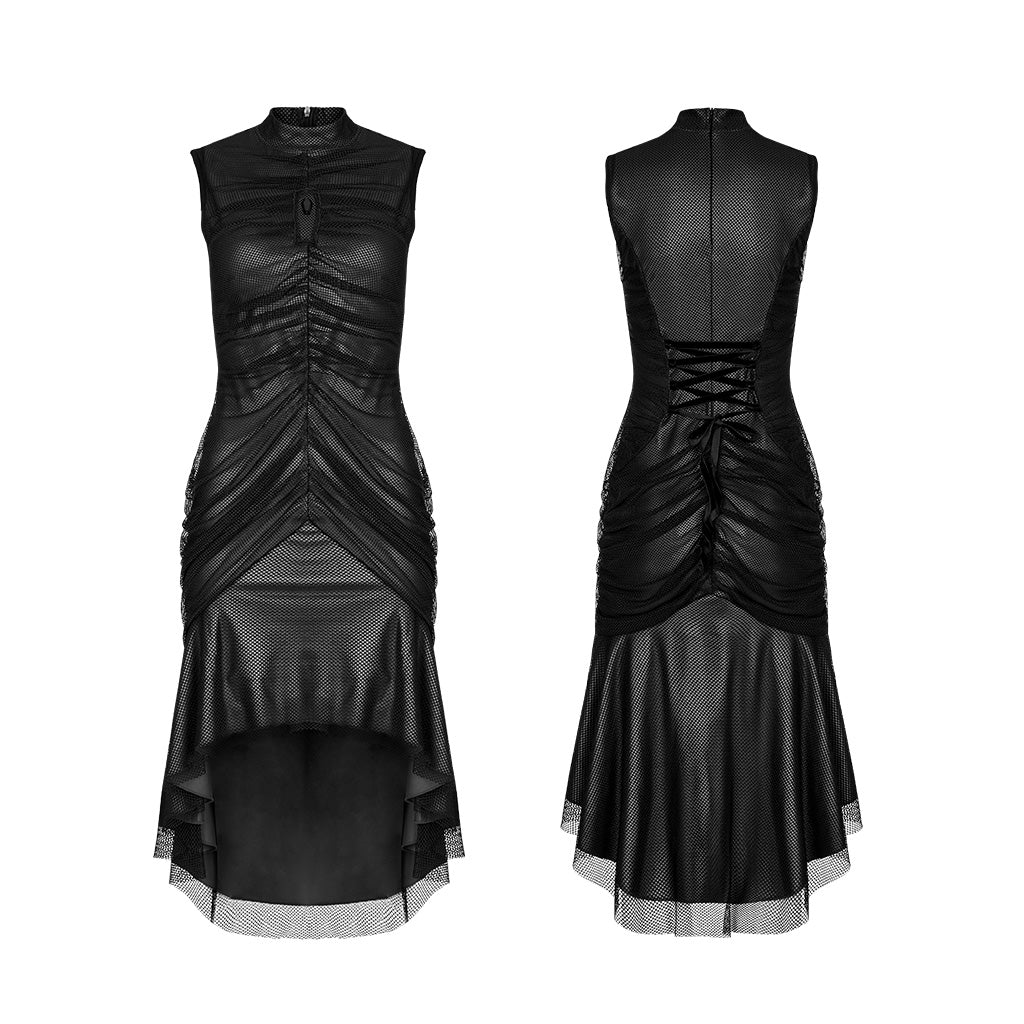 WQ-607LQF Elegant Gothic High-Low black Mesh Layered Dress