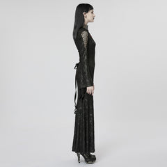 WQ-618LQF Gothic Lace High Neck Dress with Floral Embroidery Details