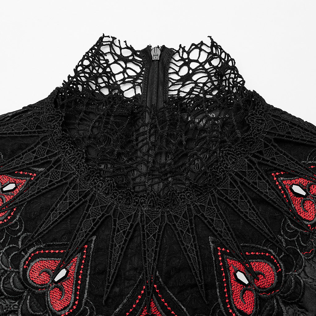 WQ-618LQF Gothic Lace High Neck Dress with Floral Embroidery Details?-??Punk Rave Clothing
