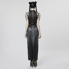 WQ-622LQF Elegant Lace Gothic High-Slit Dress with Chain Details