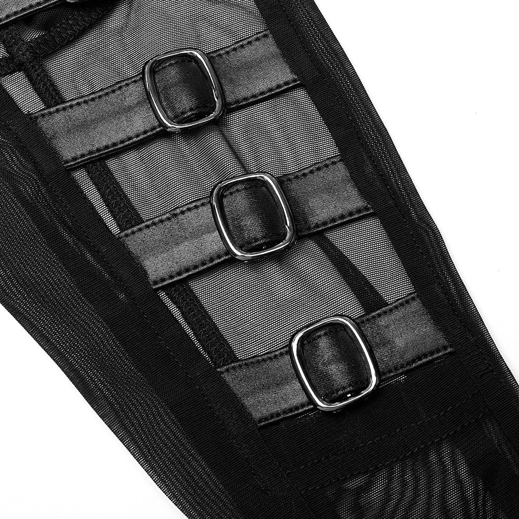 WQ-623LQF Mesh Sleeve Gothic Dress with Intricate Lace Skull Design?-??Punk Rave Clothing