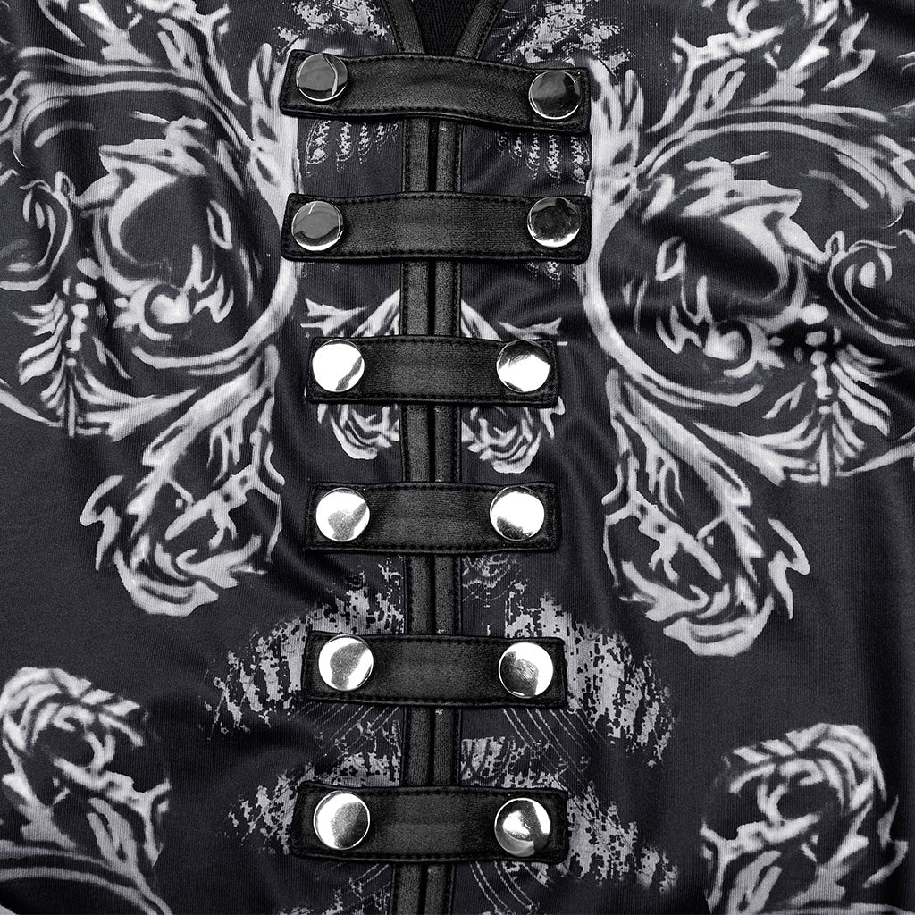 WQ-623LQF Mesh Sleeve Gothic Dress with Intricate Lace Skull Design?-??Punk Rave Clothing