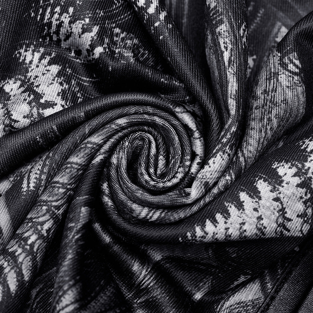 WQ-623LQF Mesh Sleeve Gothic Dress with Intricate Lace Skull Design?-??Punk Rave Clothing