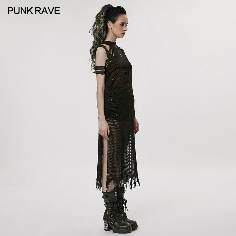 WQ-631LQF The Post-apocalyptic Techwear Style Knitted Hollow out Dress