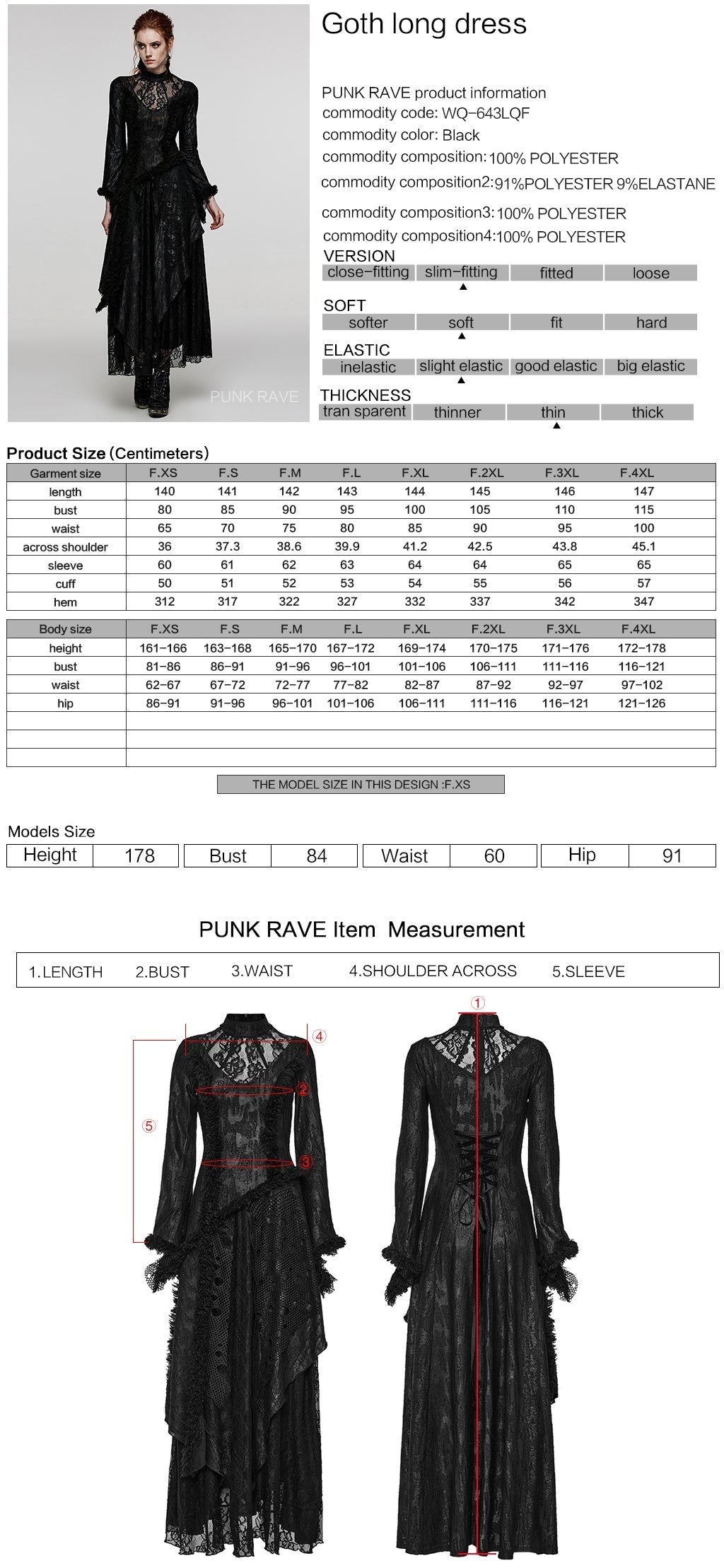 WQ-643LQF Elegant Lace Gothic Dress with Asymmetrical Hem and Bell Sleeves?-??Punk Rave Clothing