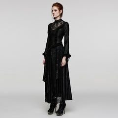 WQ-643LQF Elegant Lace Gothic Dress with Asymmetrical Hem and Bell Sleeves