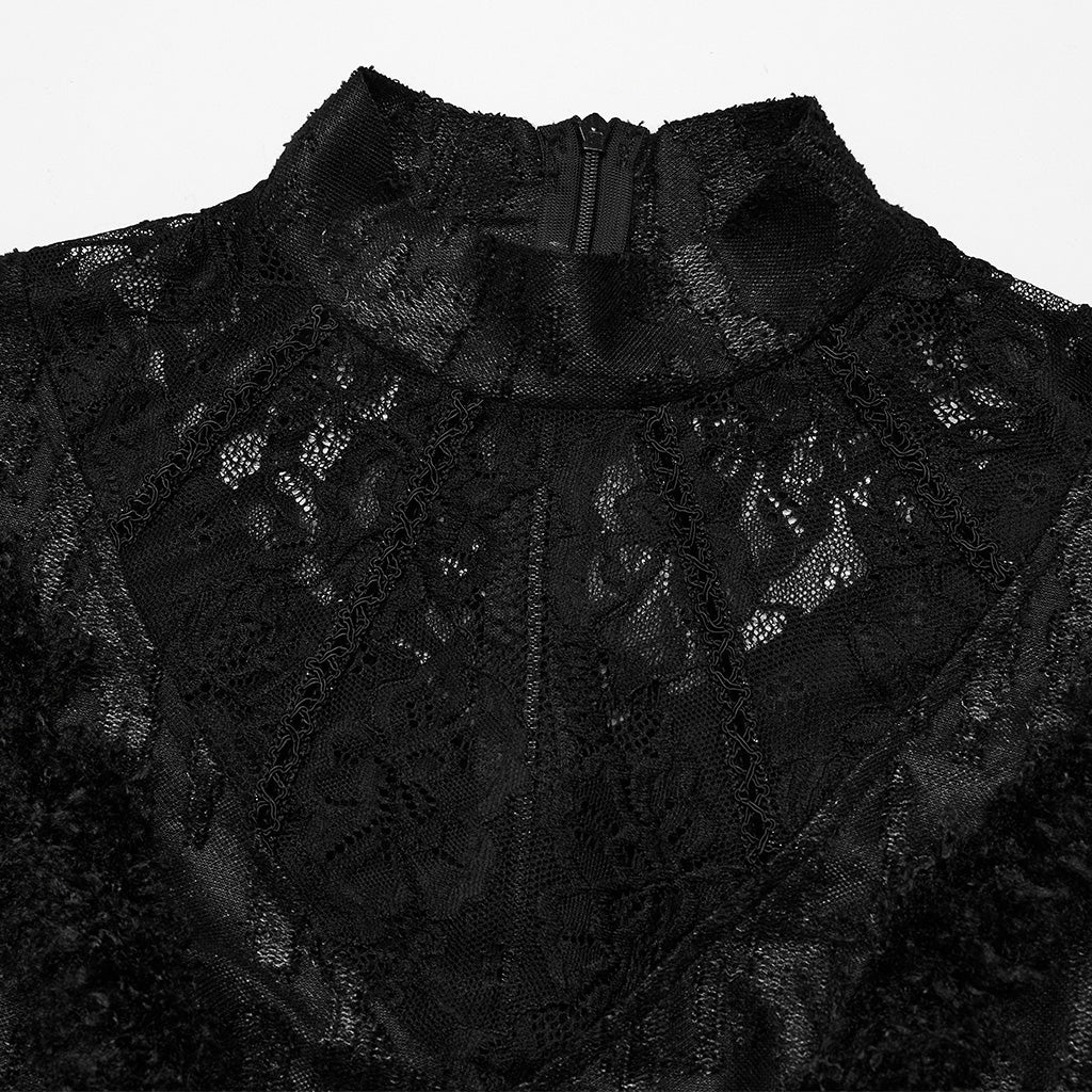 WQ-643LQF Elegant Lace Gothic Dress with Asymmetrical Hem and Bell Sleeves?-??Punk Rave Clothing