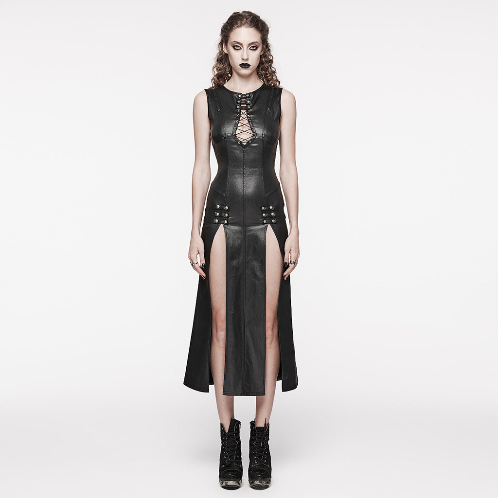 WQ-649LQF Fierce Black Patent Leather Corset Punk Dress?-??Punk Rave Clothing