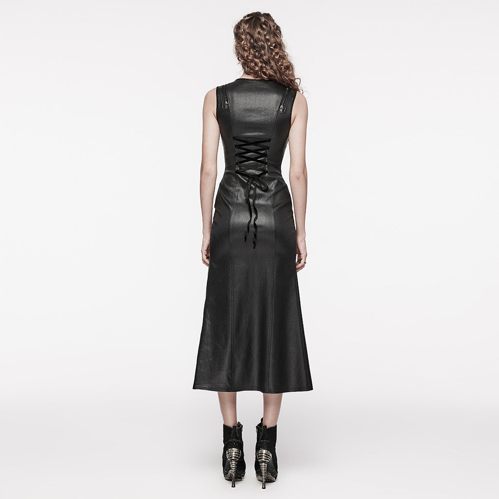 WQ-649LQF Fierce Black Patent Leather Corset Punk Dress?-??Punk Rave Clothing