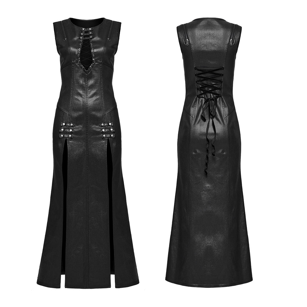 WQ-649LQF Fierce Black Patent Leather Corset Punk Dress?-??Punk Rave Clothing