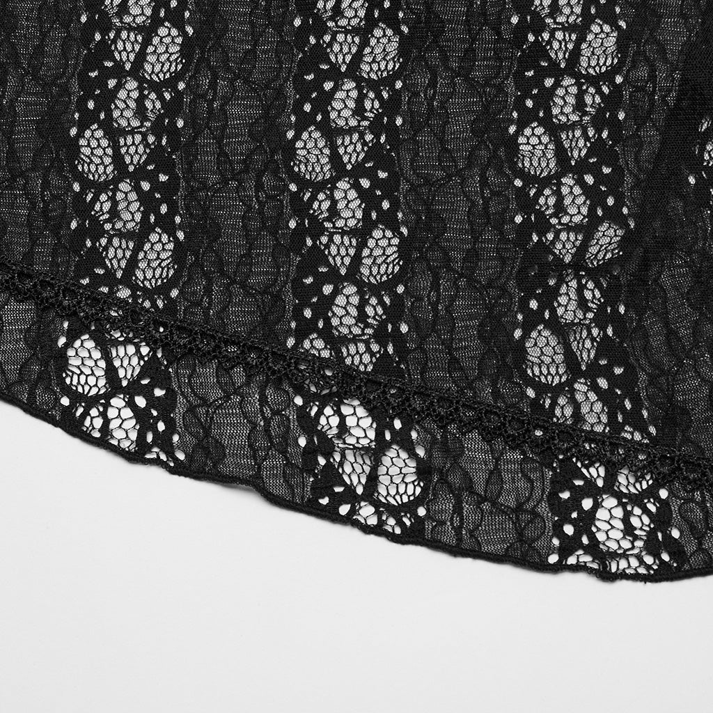 WQ-669LQF Elegant Sheer Sleeve Black Gothic Lace Maxi Dress?-??Punk Rave Clothing