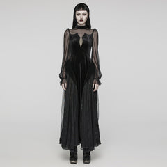 WQ-669LQF Elegant Sheer Sleeve Black Gothic Lace Maxi Dress