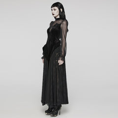 WQ-669LQF Elegant Sheer Sleeve Black Gothic Lace Maxi Dress