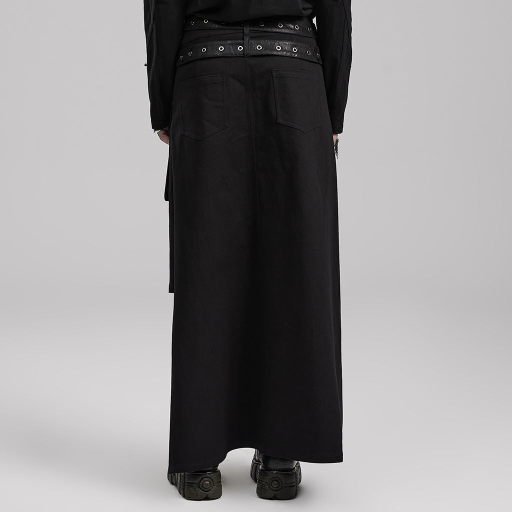 WQ-677BQM Gothic Punk Skirt with Faux Leather Pockets and Belts?-??Punk Rave Clothing
