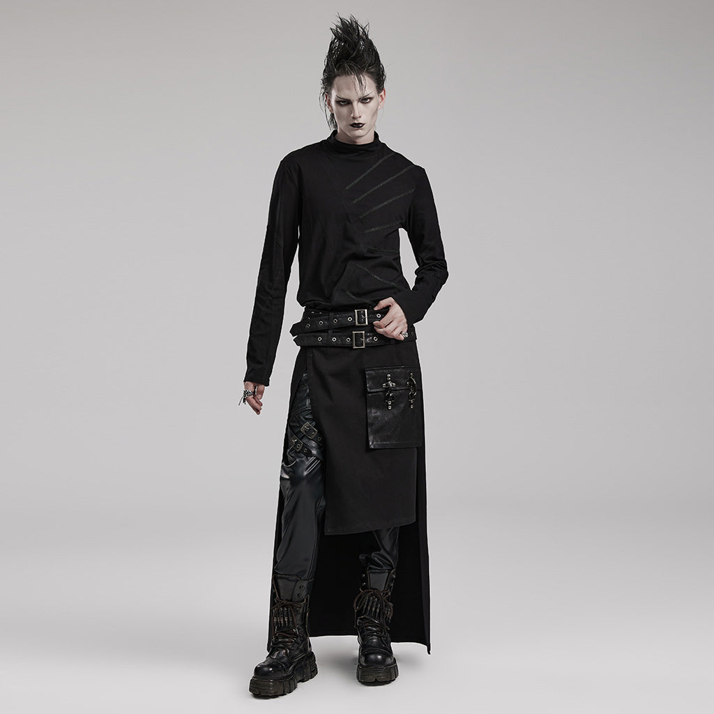 WQ-677BQM Gothic Punk Skirt with Faux Leather Pockets and Belts?-??Punk Rave Clothing
