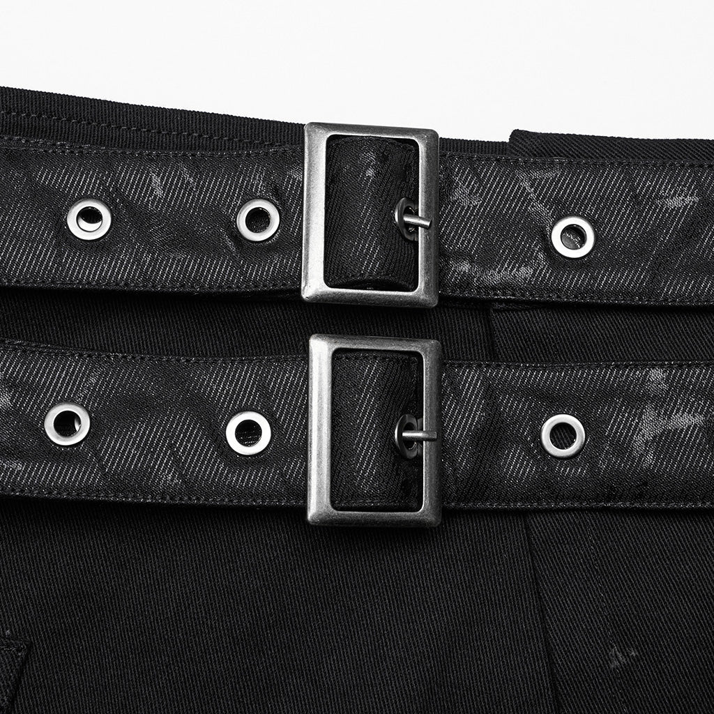 WQ-677BQM Gothic Punk Skirt with Faux Leather Pockets and Belts?-??Punk Rave Clothing