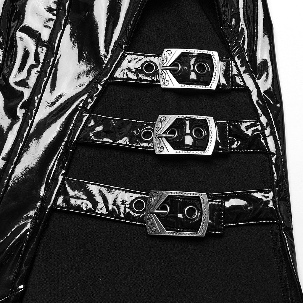 WQ-678LQF Glossy black Gothic Punk Slit Maxi Dress?-??Punk Rave Clothing