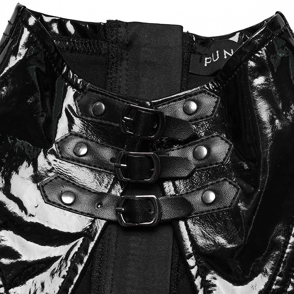 WQ-678LQF Glossy black Gothic Punk Slit Maxi Dress?-??Punk Rave Clothing