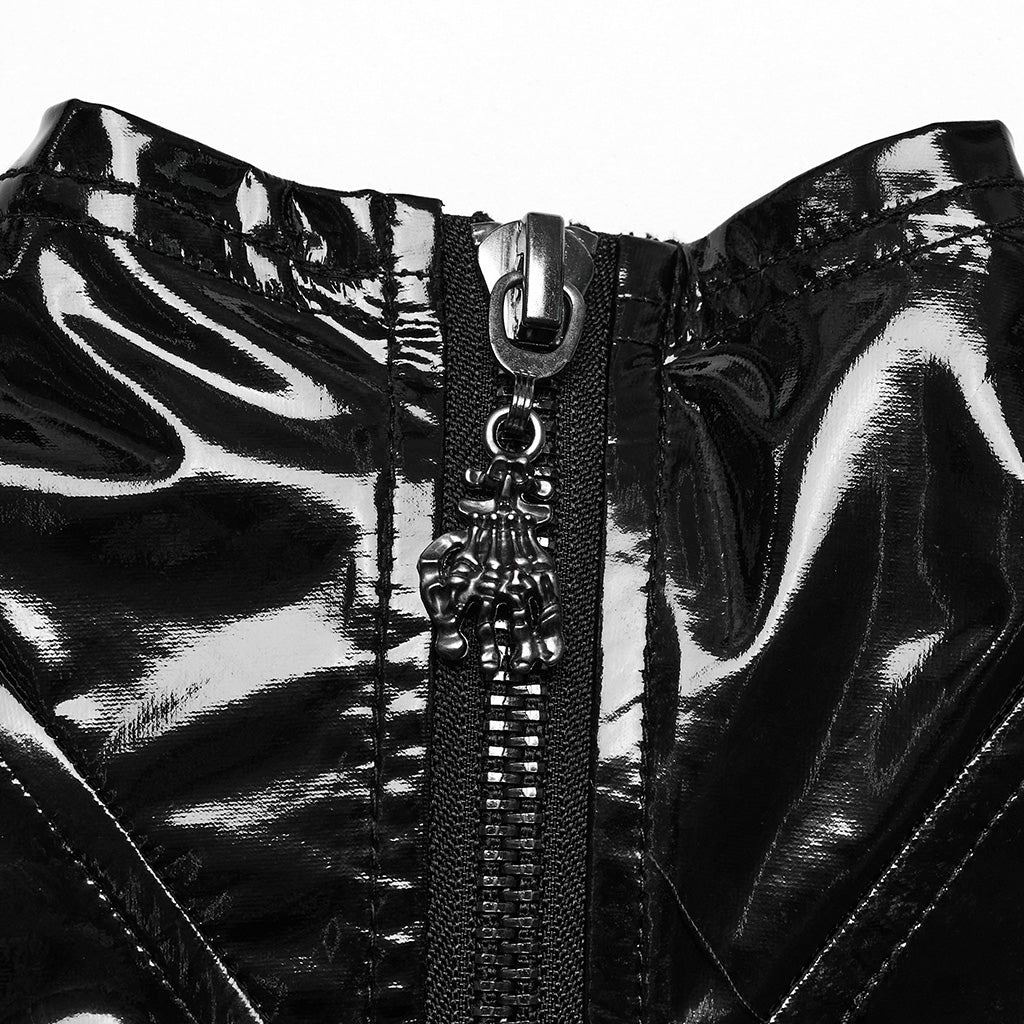 WQ-678LQF Glossy black Gothic Punk Slit Maxi Dress?-??Punk Rave Clothing