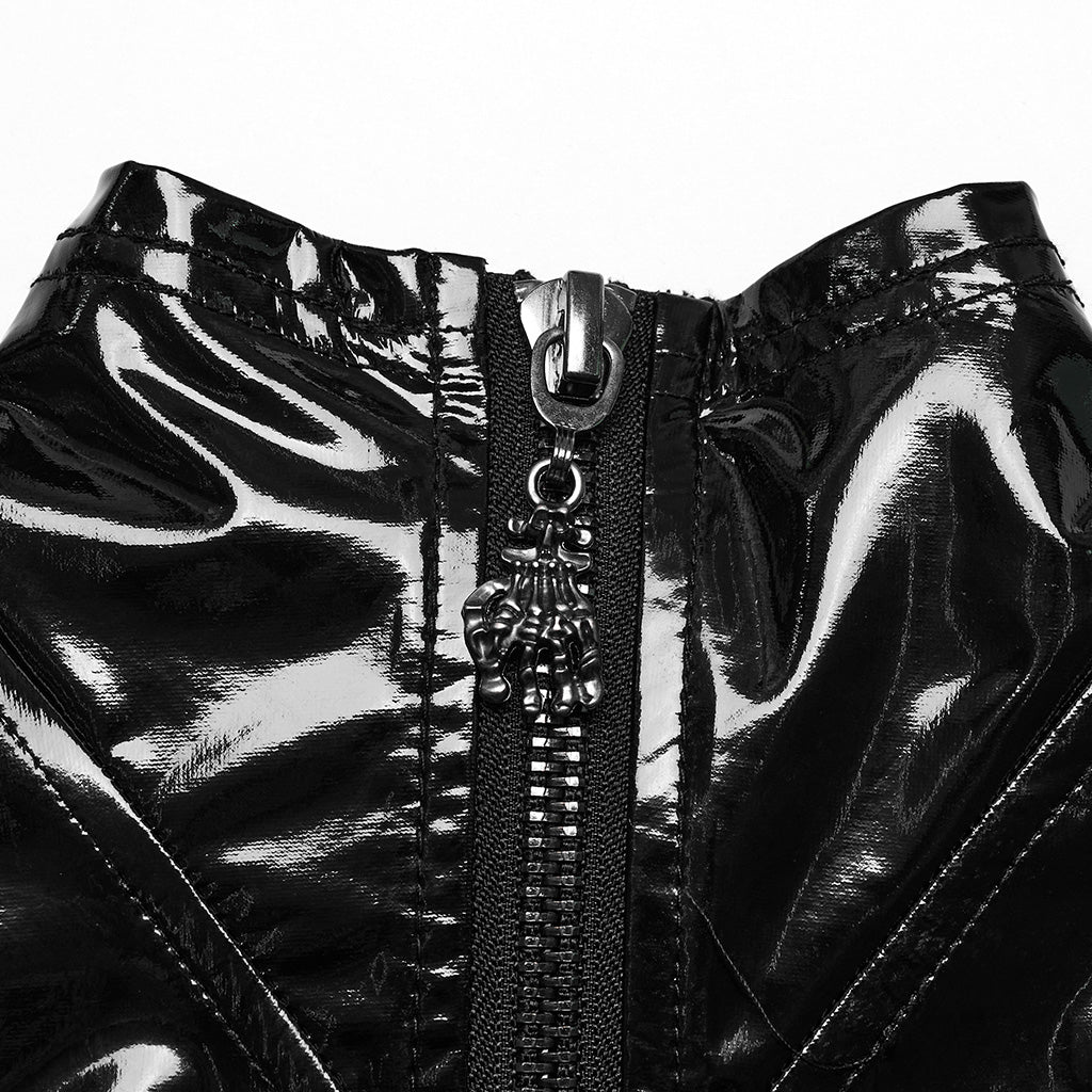 WQ-678LQF Glossy black Gothic Punk Slit Maxi Dress?-??Punk Rave Clothing