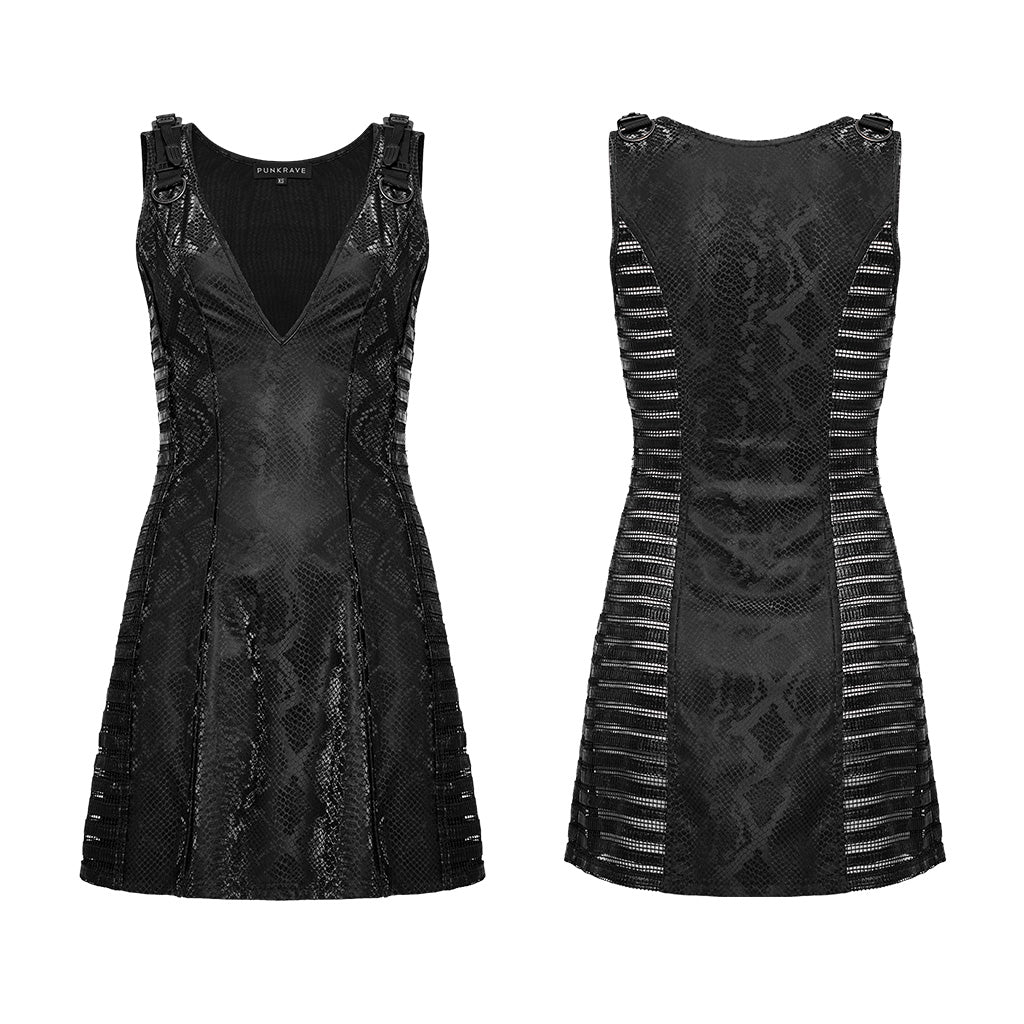 WQ-680LQF Edgy black V-Neck Punk Dress with Lace Details