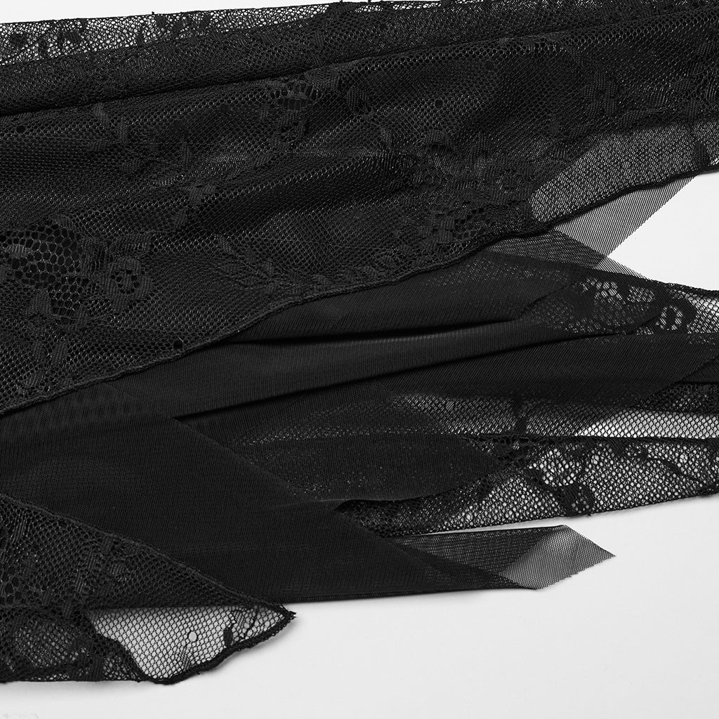 WQ-681LQF Elegant black Lace Asymmetrical Gothic Dress with Sheer Overlay?-??Punk Rave Clothing