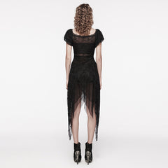 WQ-681LQF Elegant black Lace Asymmetrical Gothic Dress with Sheer Overlay