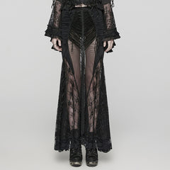 WQ-682BQF Sheer Gothic Lace Maxi Skirt with Ruched Velvet Accents