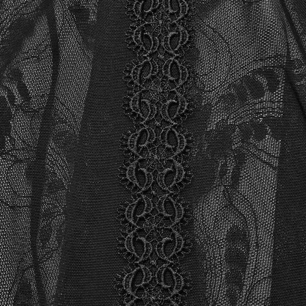 WQ-682BQF Sheer Gothic Lace Maxi Skirt with Ruched Velvet Accents?-??Punk Rave Clothing