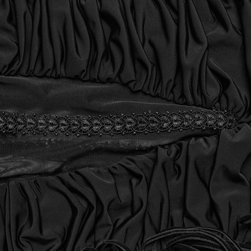 WQ-682BQF Sheer Gothic Lace Maxi Skirt with Ruched Velvet Accents?-??Punk Rave Clothing