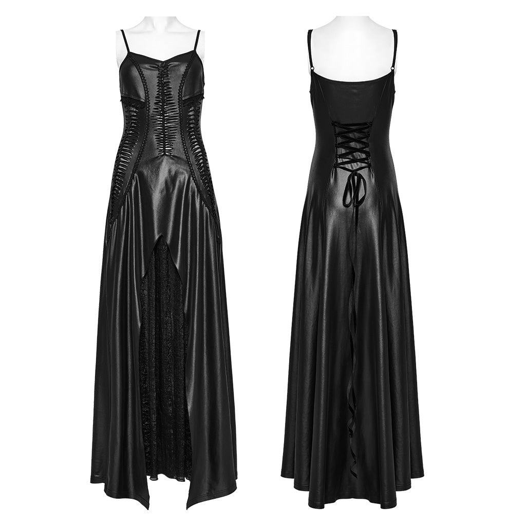 WQ-683LQF Elegant Gothic black Corset Maxi Dress With Braided Details