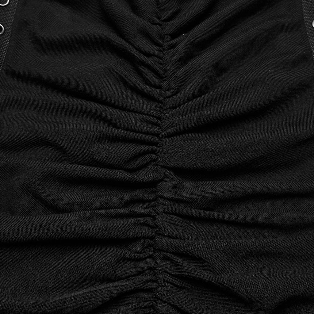 WQ-684LQF Edgy black Ruched Mini Dress with Strap Details?-??Punk Rave Clothing