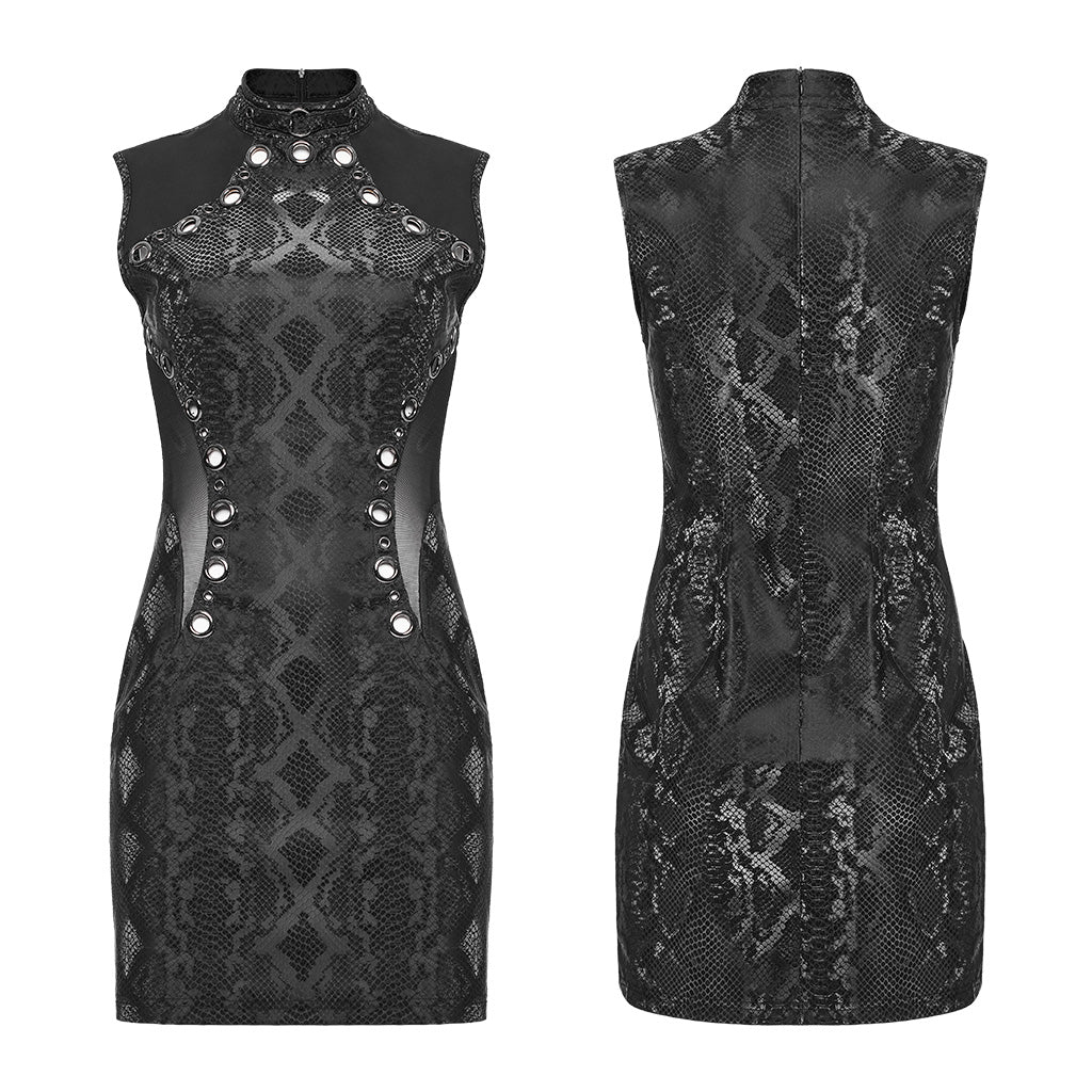 WQ-685LQF Edgy Gothic Sleeveless Dress with Mesh Panels and Rivet Accents