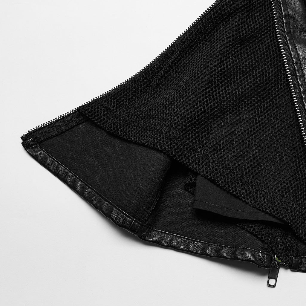 WQ-686BQF Edgy Faux Leather Mini Skirt with Zippered Accents?-??Punk Rave Clothing