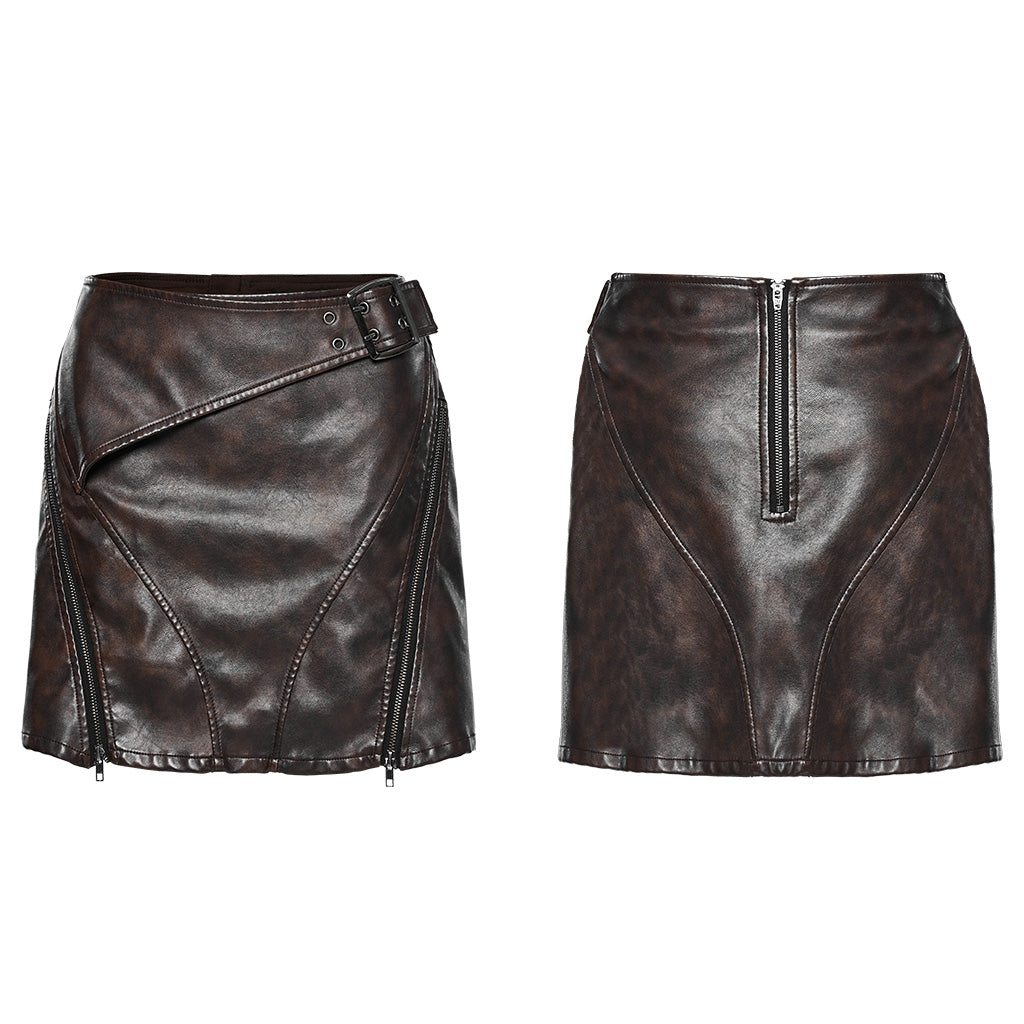 WQ-686BQF Edgy Faux Leather Mini Skirt with Zippered Accents