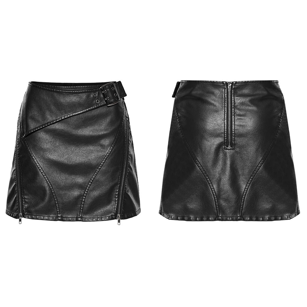 WQ-686BQF Edgy Faux Leather Mini Skirt with Zippered Accents?-??Punk Rave Clothing