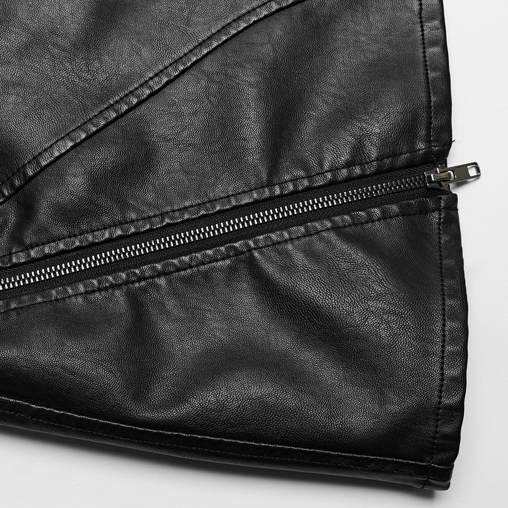 WQ-686BQF Edgy Faux Leather Mini Skirt with Zippered Accents?-??Punk Rave Clothing