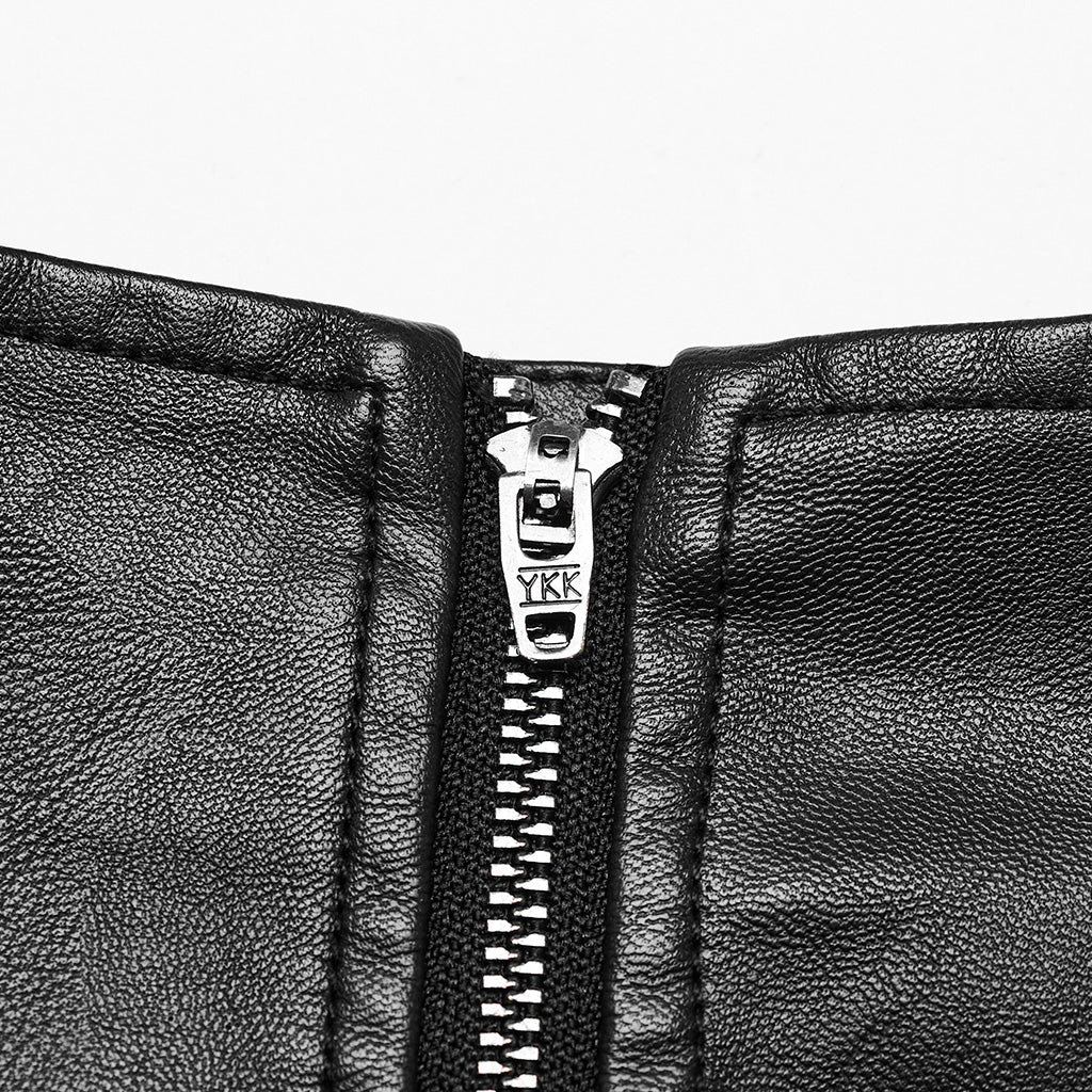 WQ-686BQF Edgy Faux Leather Mini Skirt with Zippered Accents?-??Punk Rave Clothing