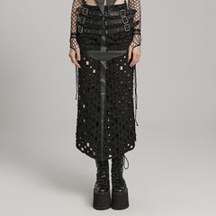 WQ-687BQF Gothic Punk Slit Skirt with Buckle Straps and Cutouts