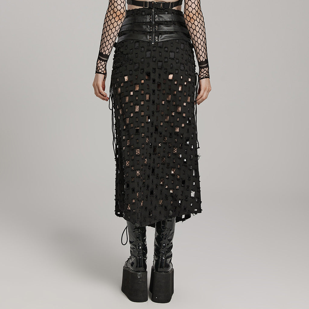 WQ-687BQF Gothic Punk Slit Skirt with Buckle Straps and Cutouts?-??Punk Rave Clothing