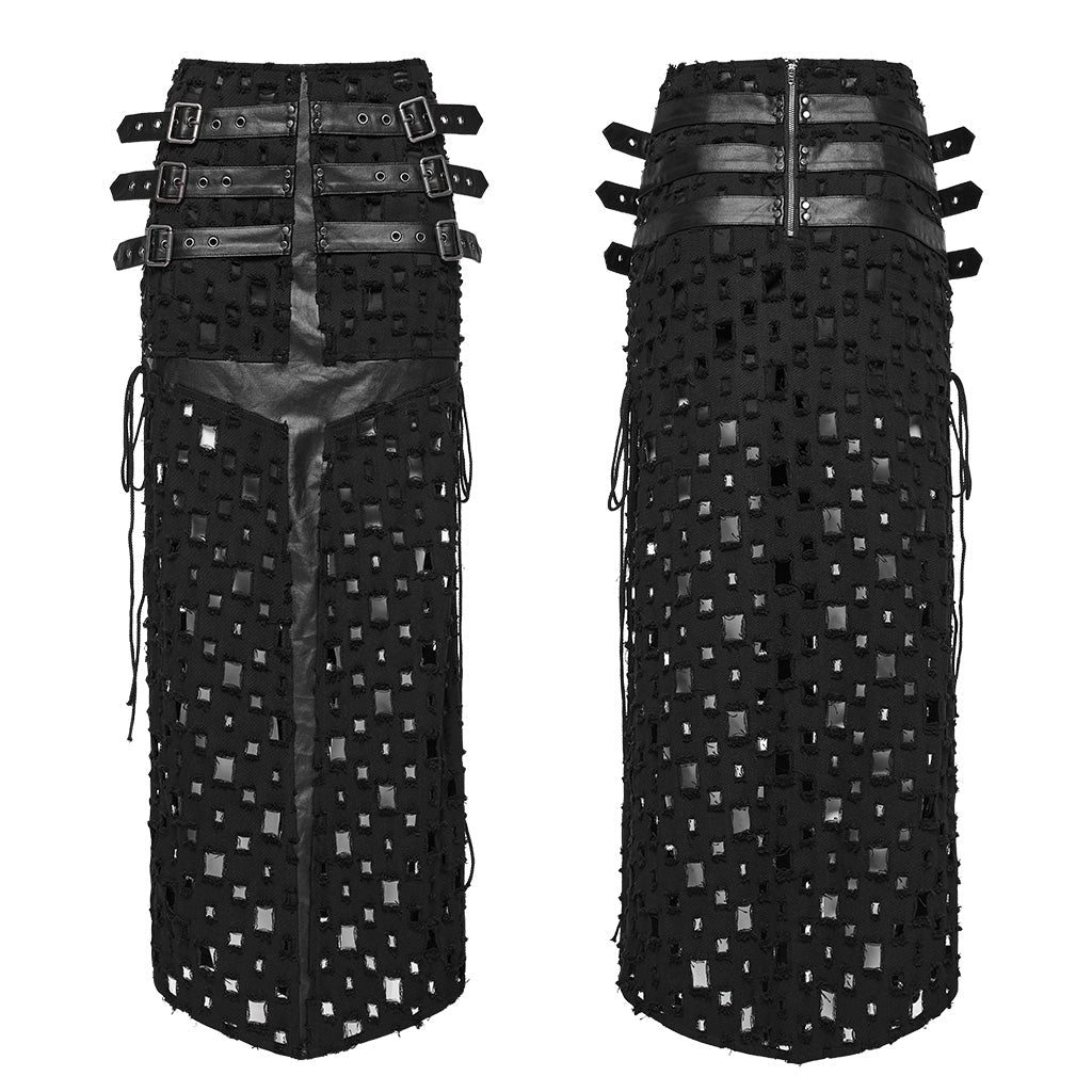 WQ-687BQF Gothic Punk Slit Skirt with Buckle Straps and Cutouts?-??Punk Rave Clothing
