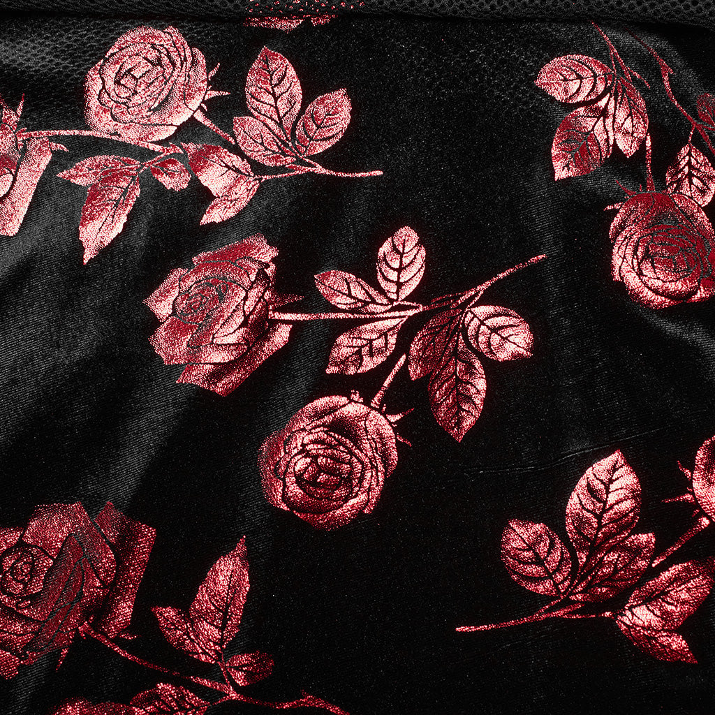 WQ-688LQF Gothic Rose Print Halter Dress Buckle Neckline Mesh Overlay?-??Punk Rave Clothing