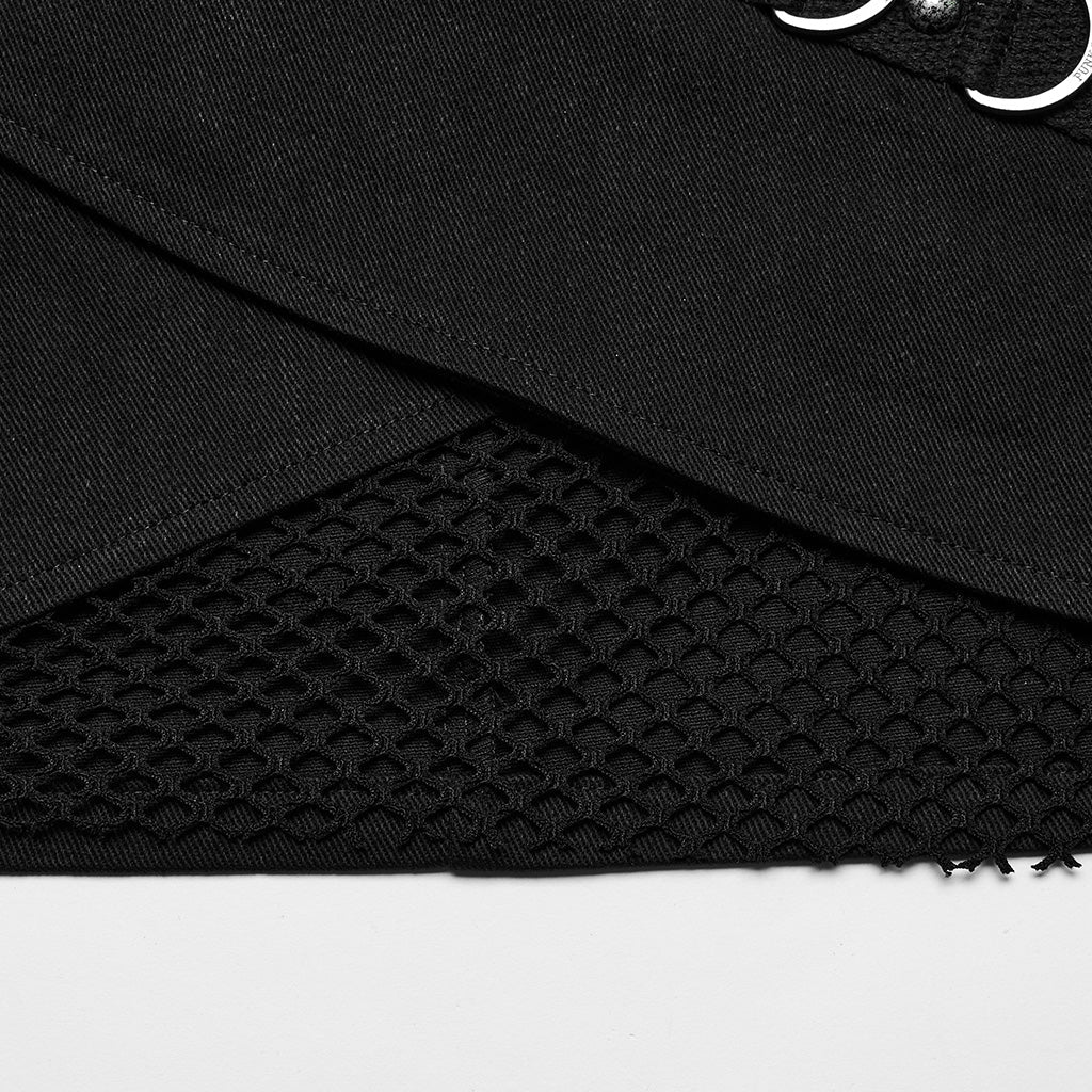 WQ-689BQF Edgy Buckle Fishnet Layered Punk Skirt?-??Punk Rave Clothing