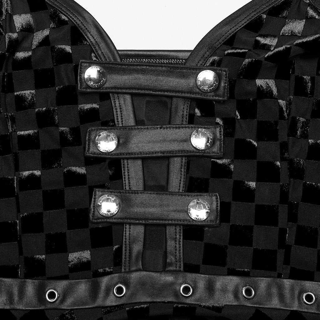 WQ-690LQF Gothic Red Plaid Dress Buckle Details Handkerchief Hem?-??Punk Rave Clothing