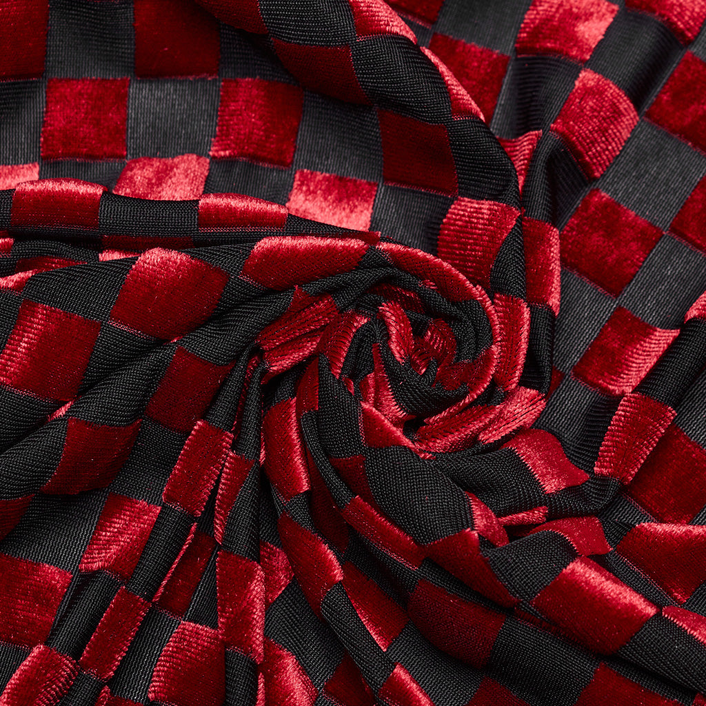 WQ-690LQF Gothic Red Plaid Dress Buckle Details Handkerchief Hem?-??Punk Rave Clothing